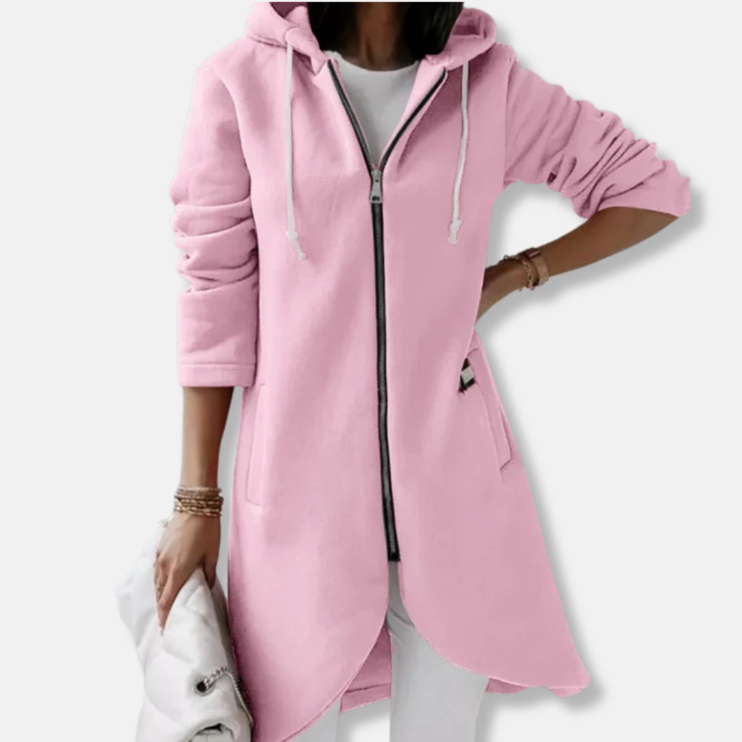 Women’s Hooded Cardigan - Knit - Long Length - Full Zip - Asymmetrical Hem