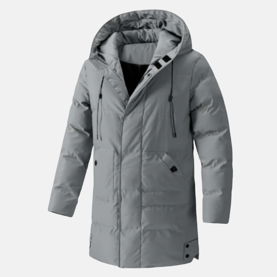 Mens Hooded Insulated Water Resistant Jacket Mid Length With Multi Pocket Design