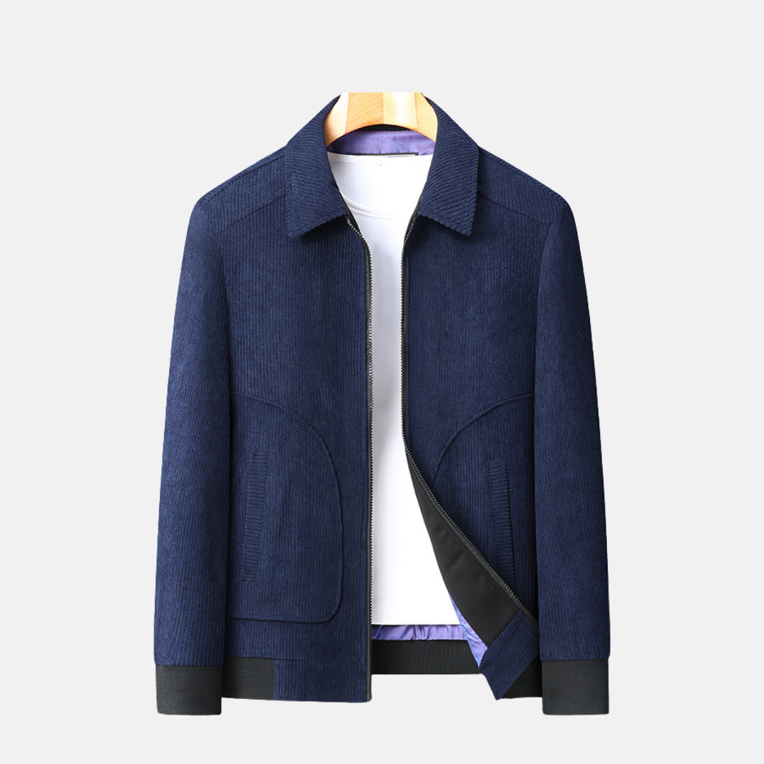 Men's Corduroy Jacket Loose Fit Hip Length Pointed Collar Smart Casual Outerwear