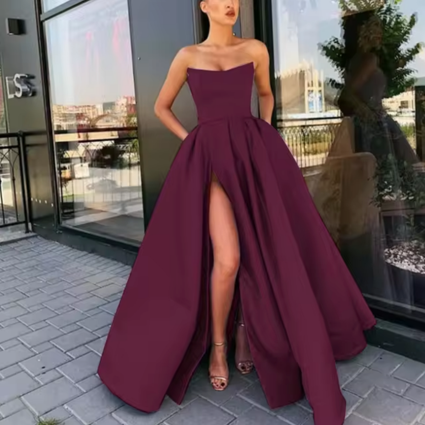 Amara | Elegant Long Ball Gown for Women with High Slit