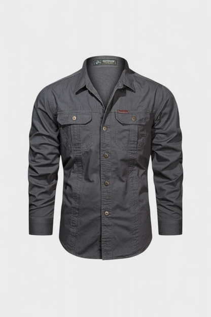 Men's Utility Button-Up Shirt Long Sleeve With Chest Pockets And Reinforced Stitching Classic Fit