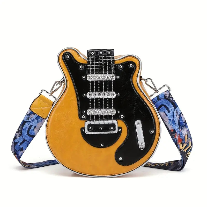 TrendAura Guitar Shoulder Bag - Unisex Guitar Silhouette With Rock Edge Strap And Spacious Interior