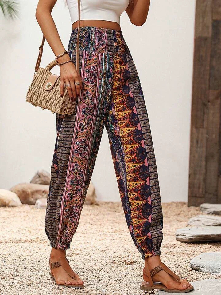 Harem pants for women - Bohemian elephant print - loose fit - elastic waist and cuffs