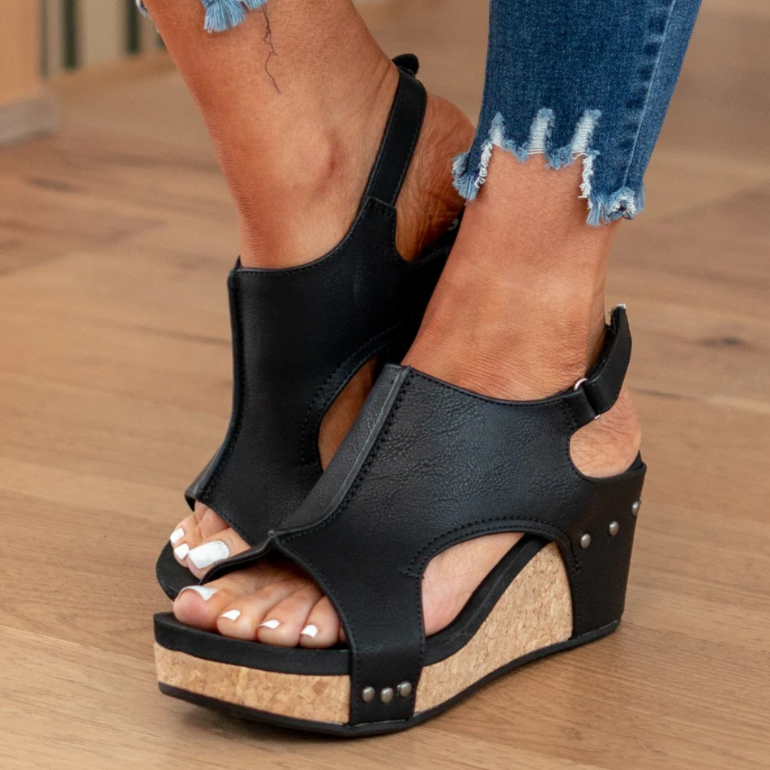 Women's Wedge Sandals with Suede Material and Elevated Heel