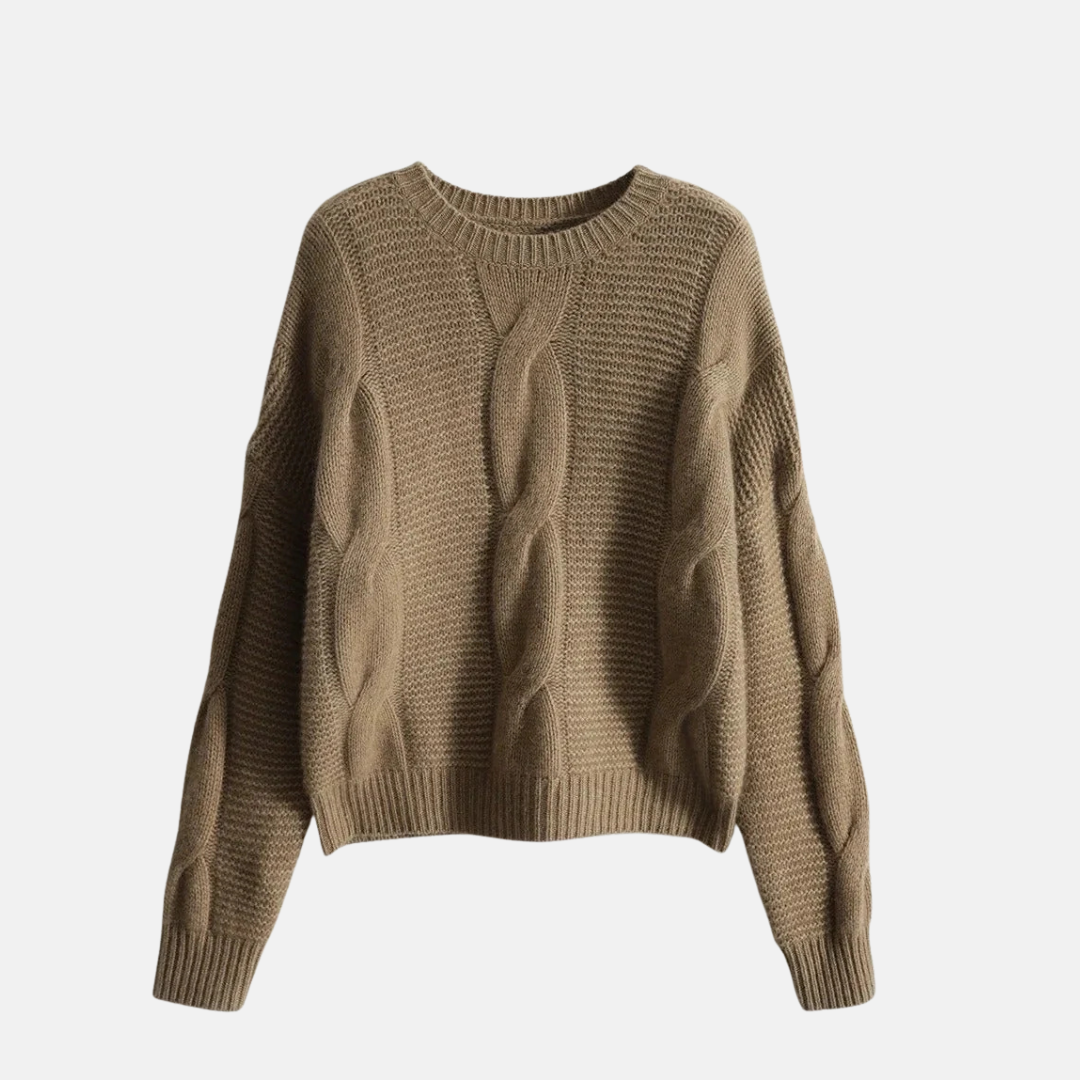 Women’s Sweater - Knit Blend - Cable Knit Pattern - Crew Neck - Long Sleeve