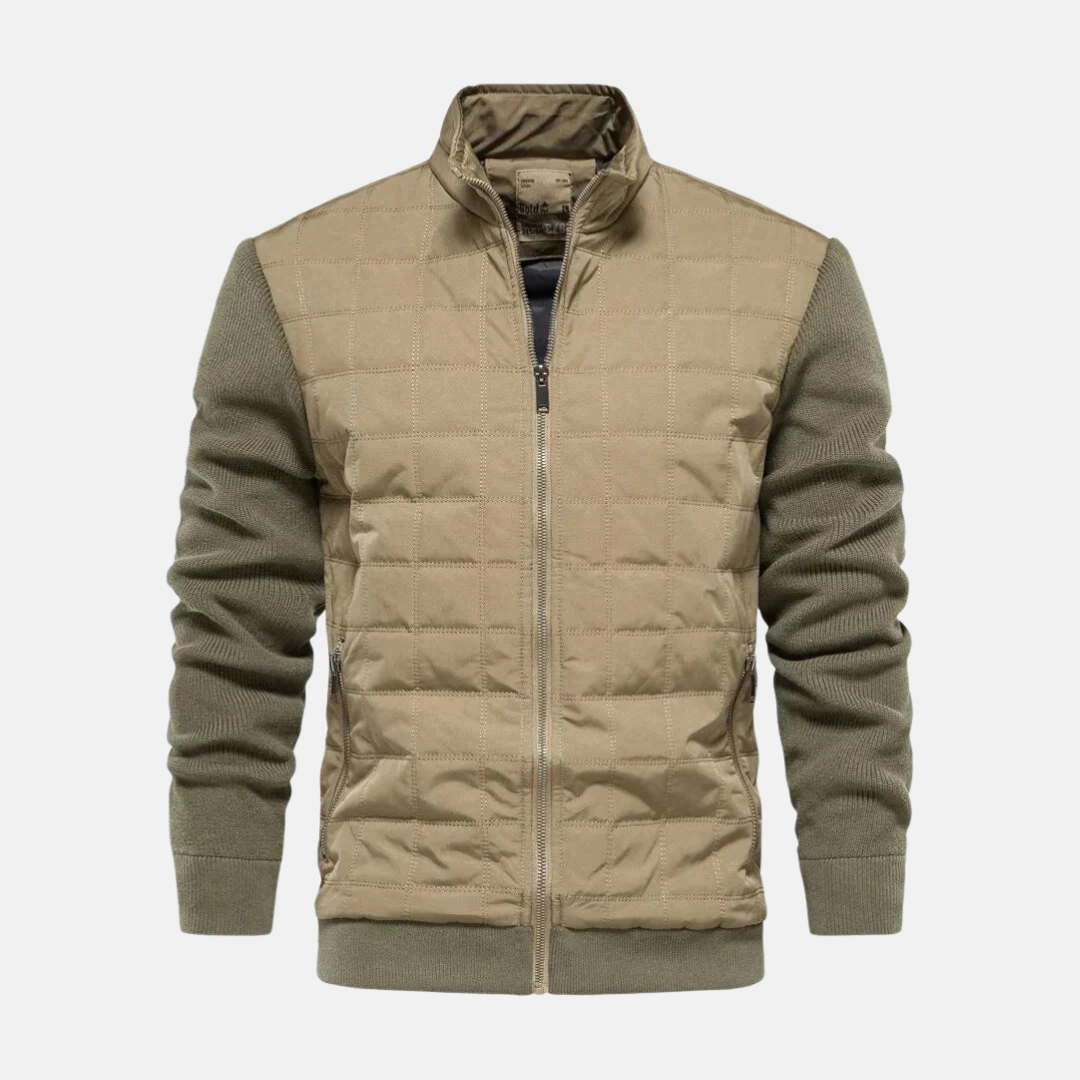 Mens Bomber Jacket With Quilted Front And Knit Sleeves Modern Fit Ribbed Trim For Style And Warmth
