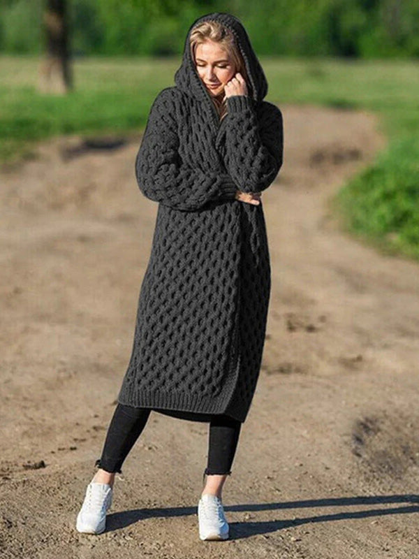 Warm winter hooded cardigan Boho, knitted sweater