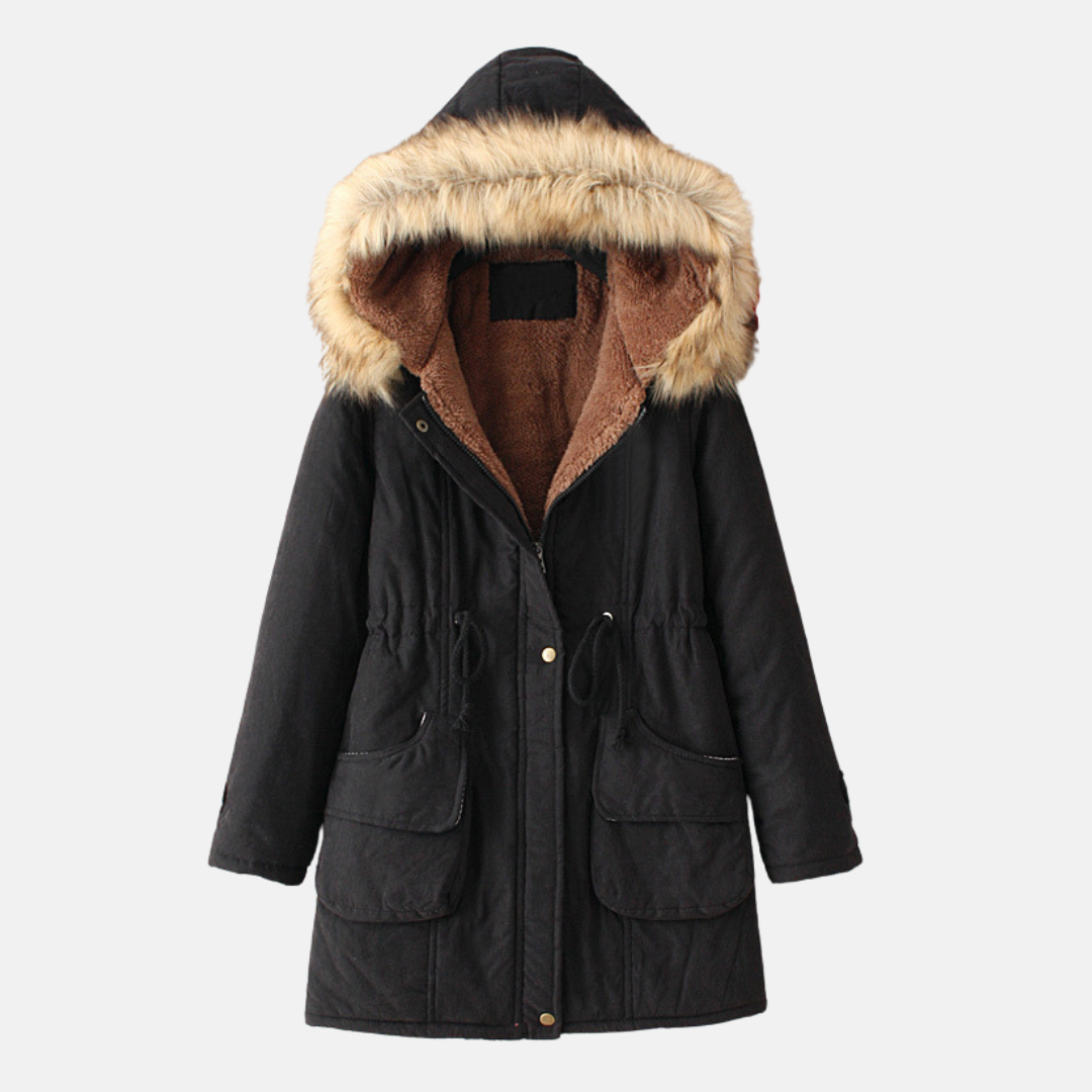 TrendAura Womens Parka Coat Slim Regular Fit With Sherpa Lining And Faux Fur Hood For City Winter Warmth