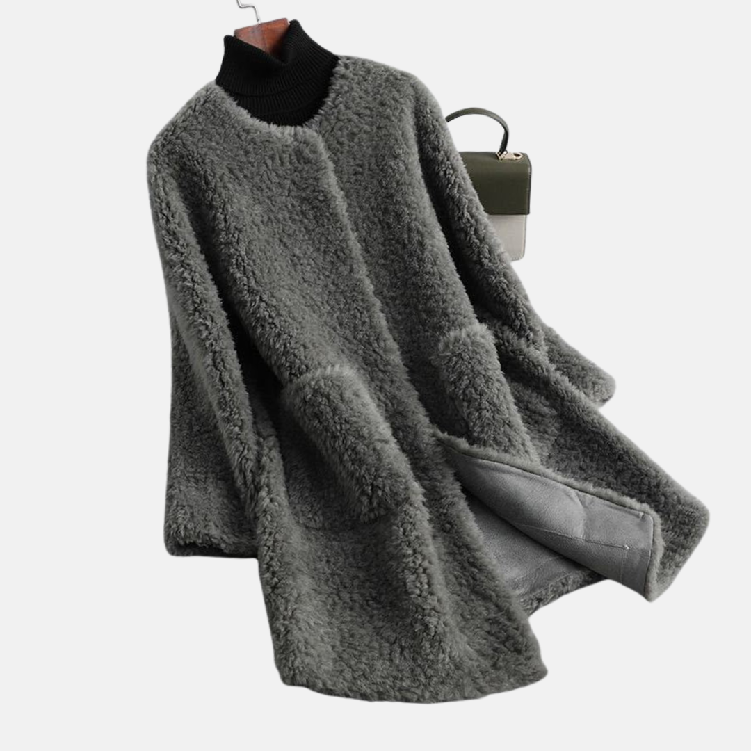 Women’s Coat - Faux Fur - Mid-Thigh Length - Open Front