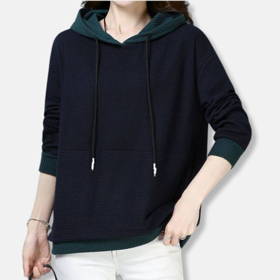 Women’s Hooded Sweatshirt - Knit - Loose Fit - Tunic Length - Adjustable Hood