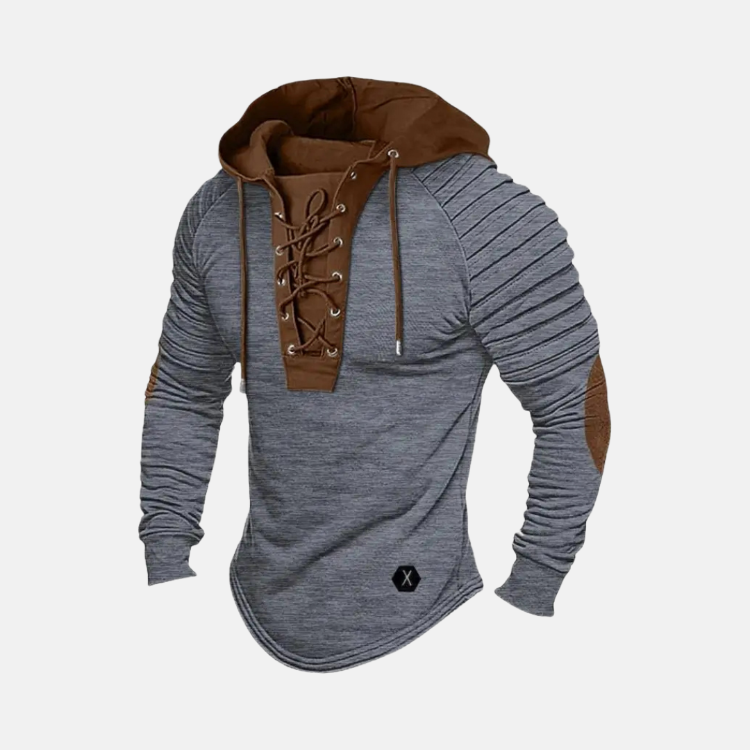 Arthur Slim Fit Hoodie For Men With Hooded Lace Up Neck Placket And Ribbed Sleeves Hip Length
