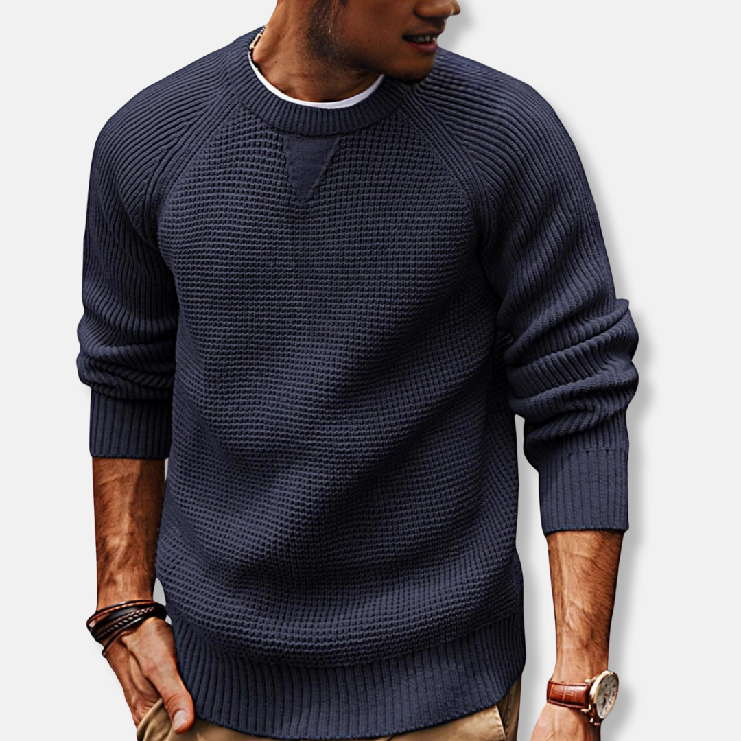 Men's Knit Texture Crew Neck Sweatshirt With Long Raglan Sleeves For Casual Fall Style And Comfort