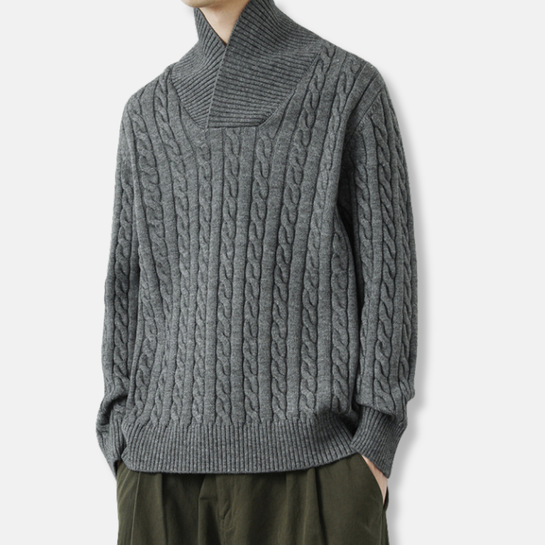Men's Cable Knit Shawl Collar Sweater In Knit Blend Relaxed Fit By TrendAura Fall Winter Collection