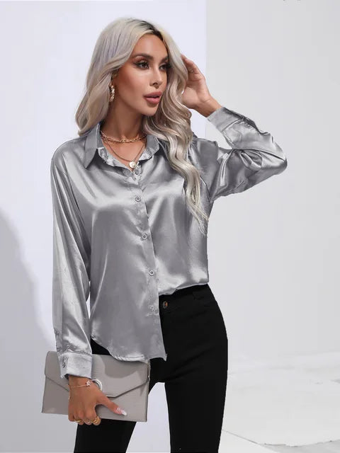 Elegant Buttoned Blouse For Women | Long Sleeves Relaxed Fit