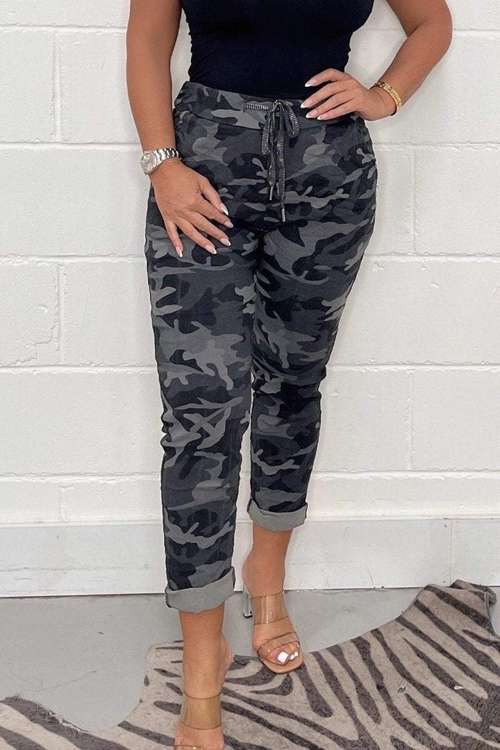 Womens Casual Leopard Print Trousers | Cuffed
