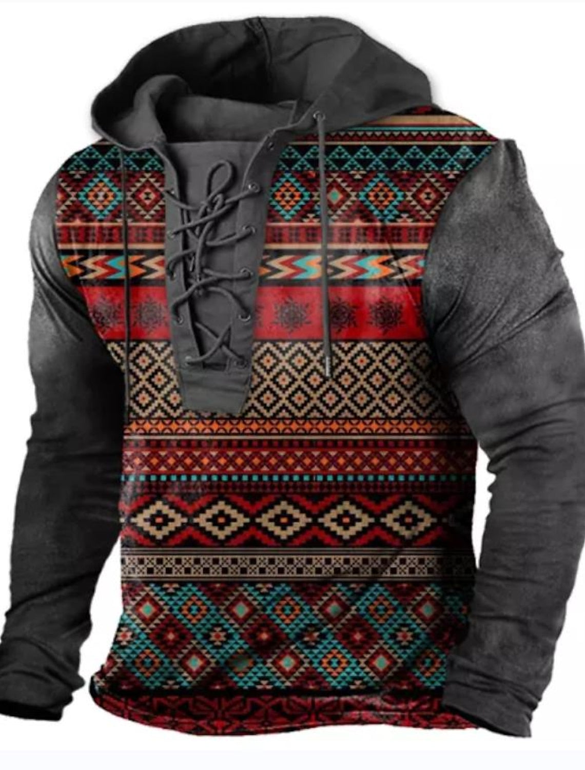 Mens Ethnic Style Hoodie Eye Catching Modern Design For Fashion Forward Men Layering Ready Distinctive Cultural Flair