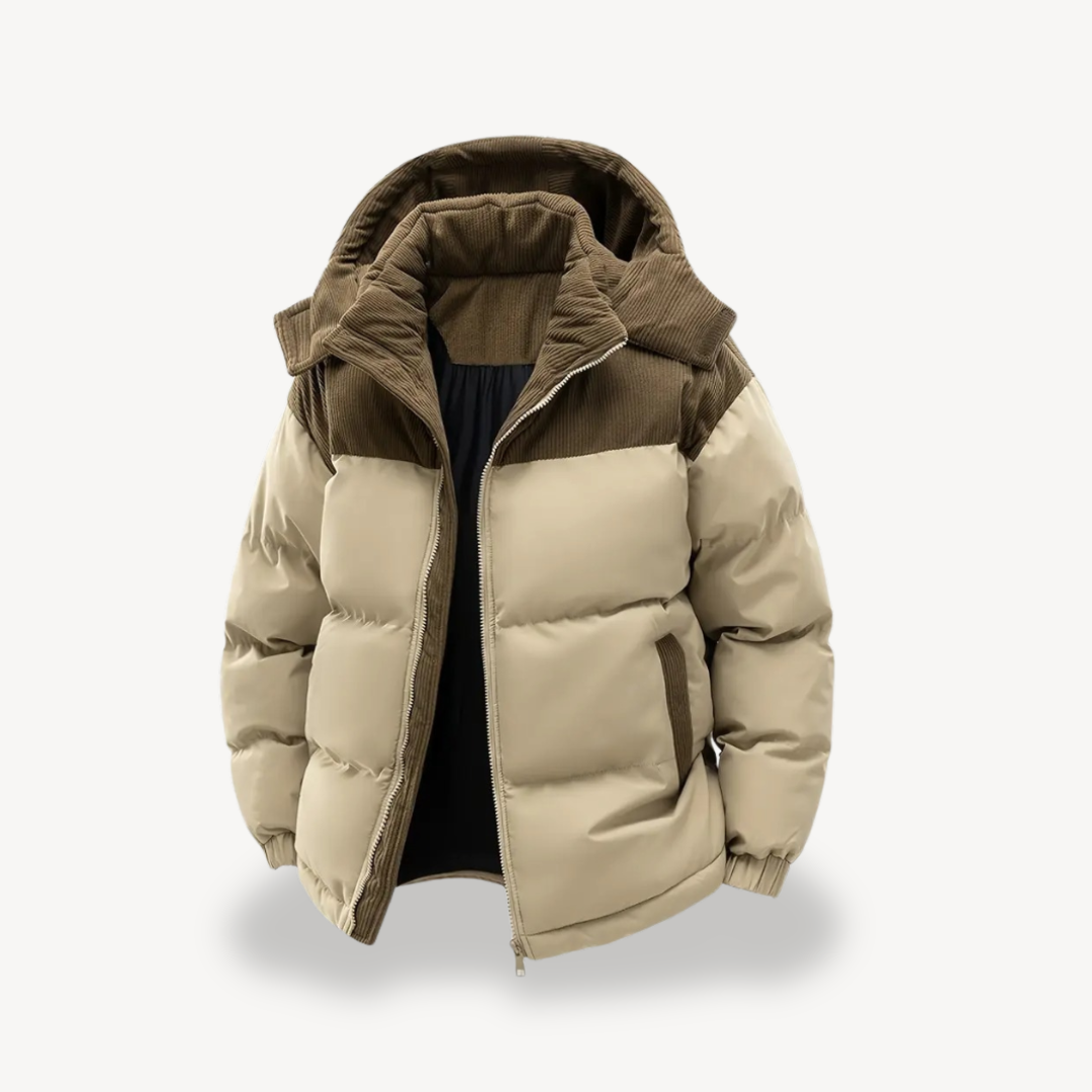 Trendy Mens Puffer Jacket With Corduroy Hood For Men Warmth And Layering Ready Everyday Casual Essential