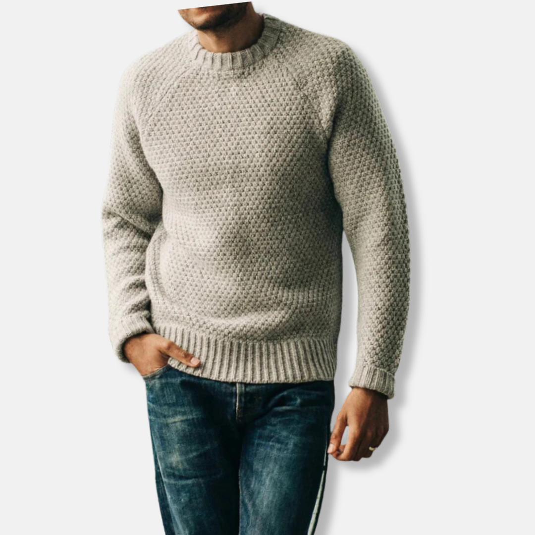 Men's Wool Blend Crew Neck Raglan Sleeves Knit Sweater Relaxed Fit By TrendAura For Casual Everyday Style