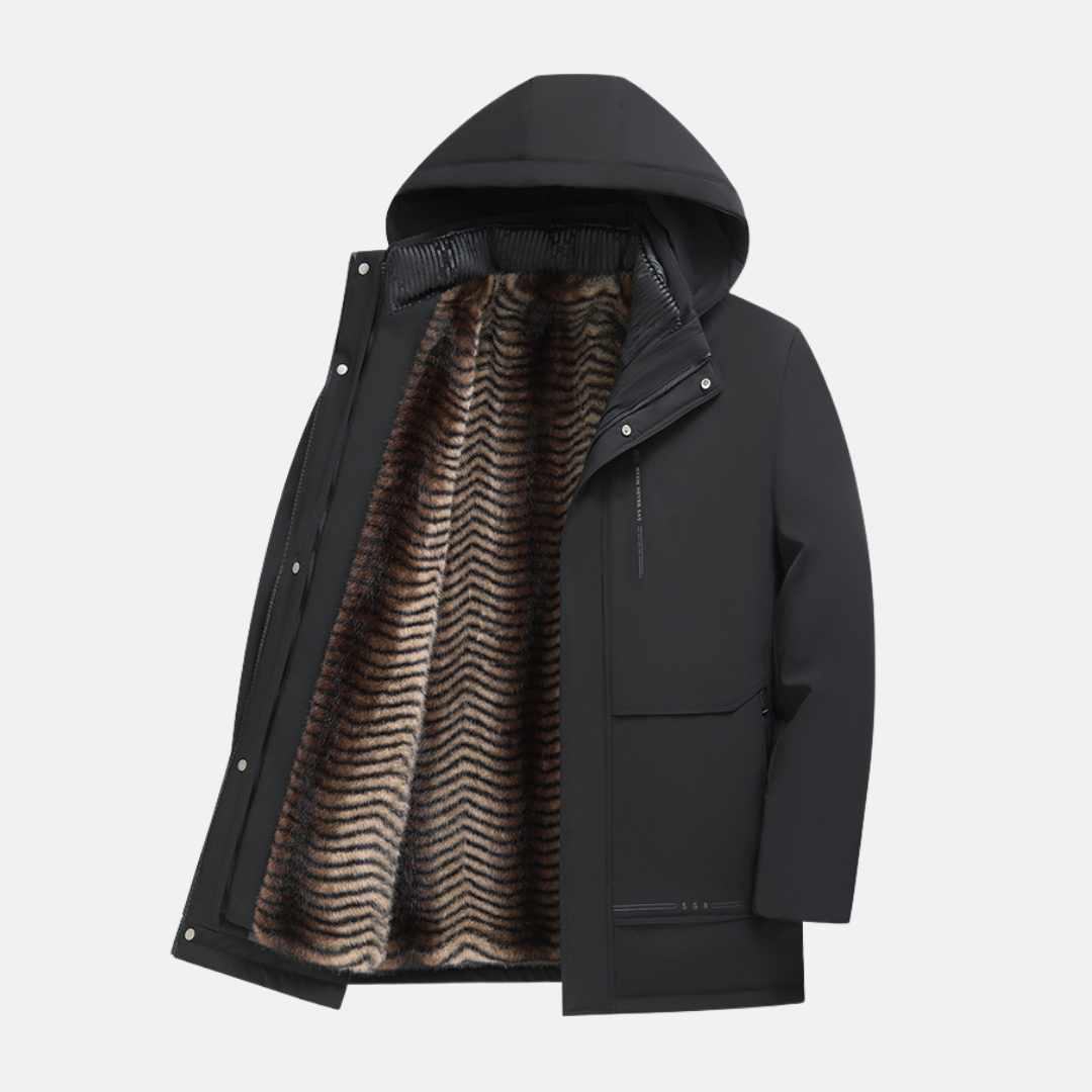 Men's Parka Jacket Hooded Regular Fit Weather Resistant Detachable Plush Lining Winter Coat