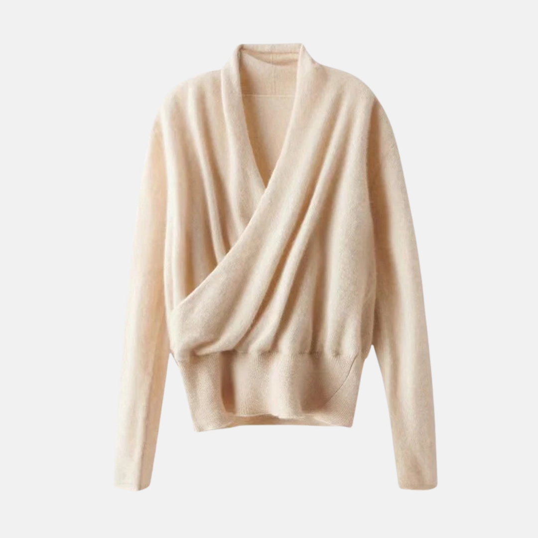 Women’s Wrap Sweater – Relaxed Fit – Soft Knit – Ribbed Waist – Long Sleeve V-Neck