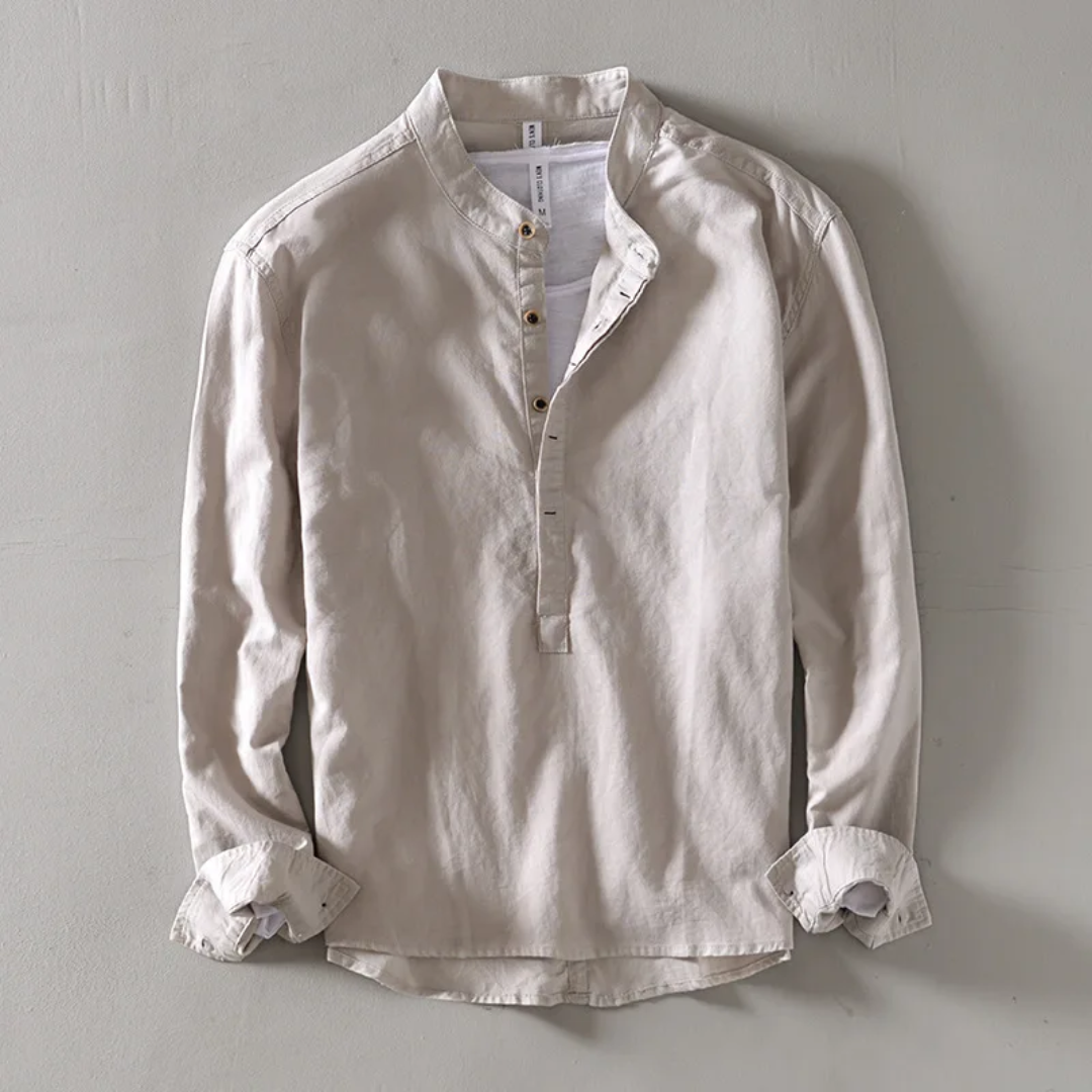Waylynn Solace Premium Linen Shirt for Men Breathable Lightweight Linen with Mandarin Collar and Relaxed Fit