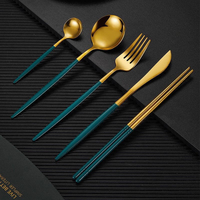 Modern Stainless Steel Cutlery Set with Gold Finish