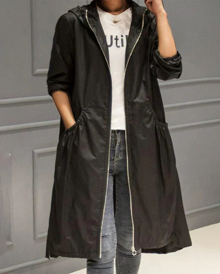 Women's Long Hoodie - Relaxed Fit - With Zipper and Front Pockets