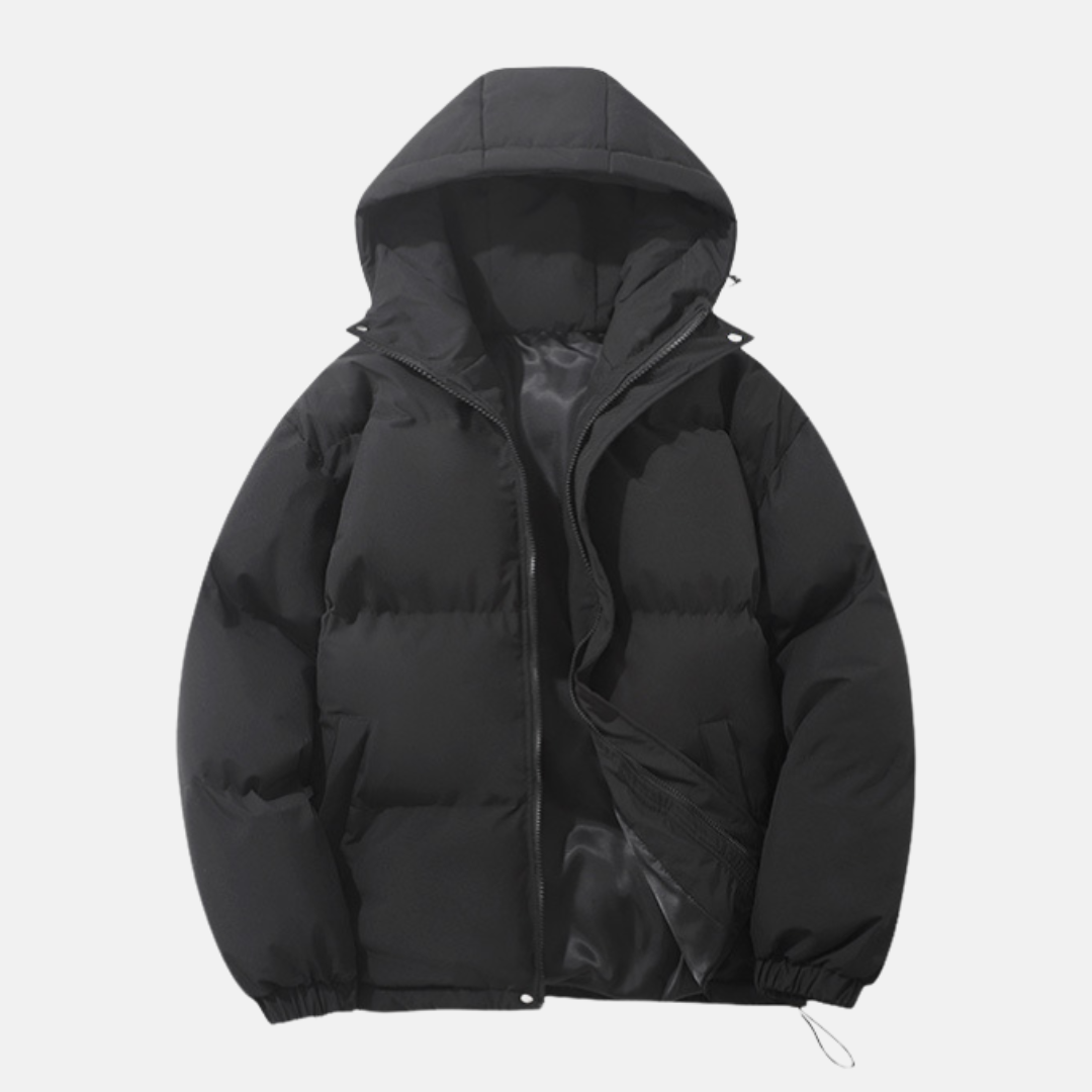 Mens Padded Hooded Coat With Elasticated Hem For Cold Winter Weather Synthetic Insulated Outerwear By TrendAura
