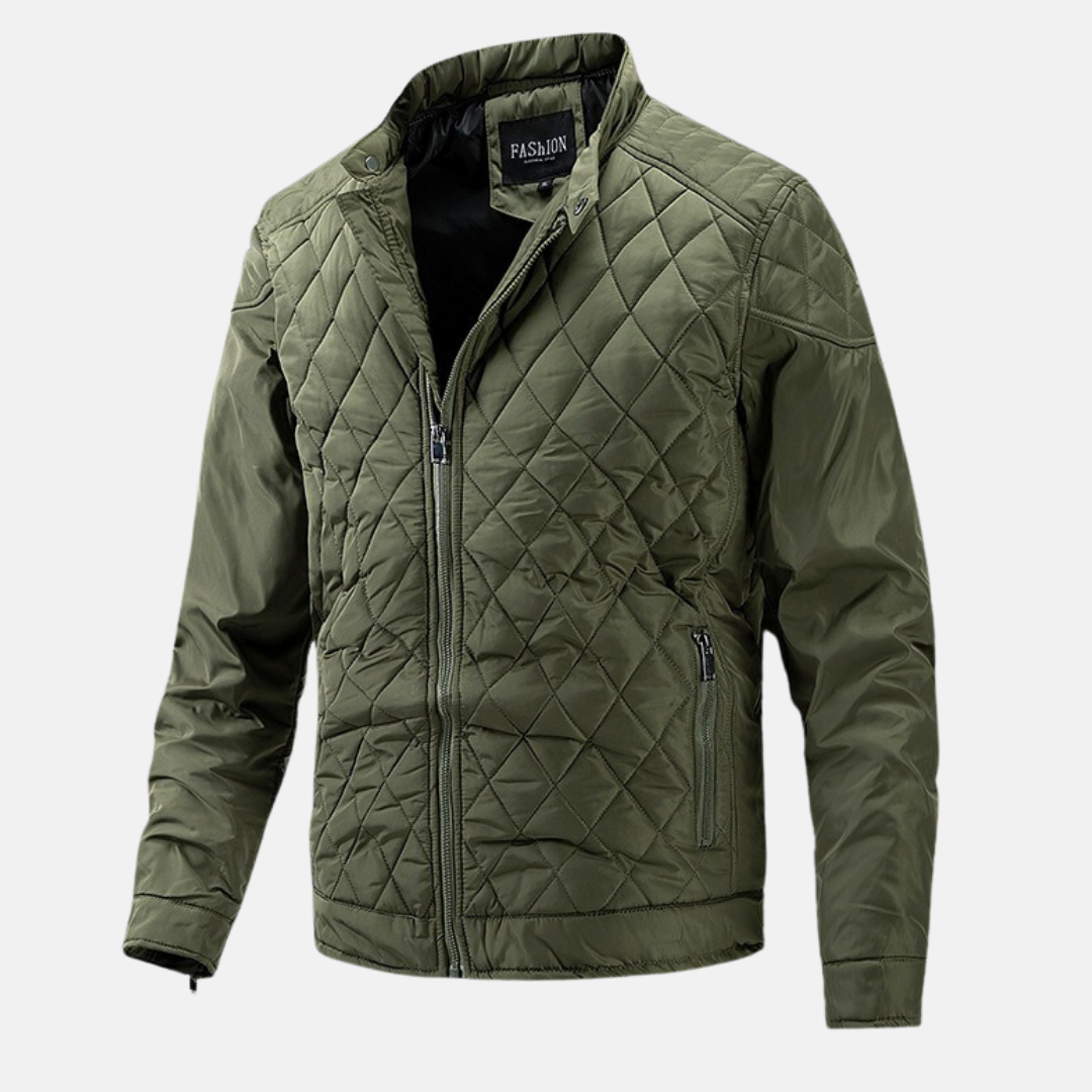 Men's Wool Blend Quilted Jacket With Diamond Quilted Pattern Slim Fit Stand Collar Winter Coat TrendAura