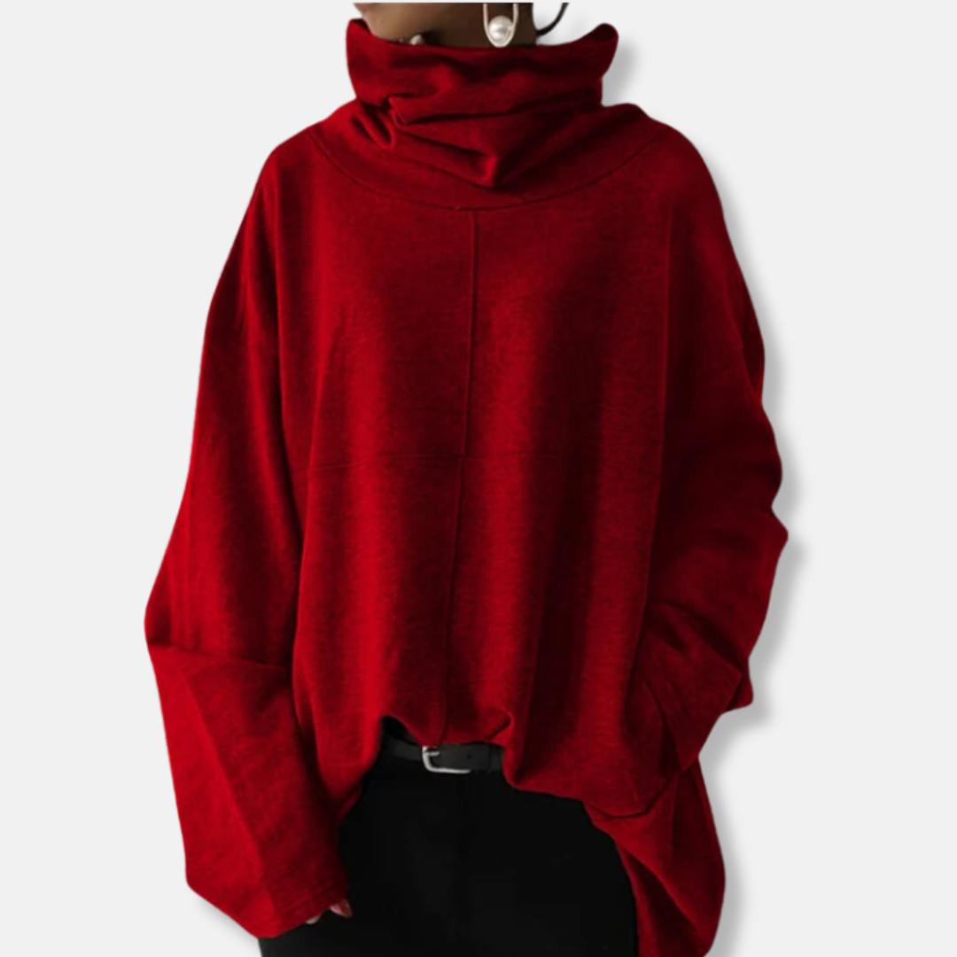Women’s Sweatshirt Pullover - Cotton Blend - Oversized Fit - Draped Cowl Neck