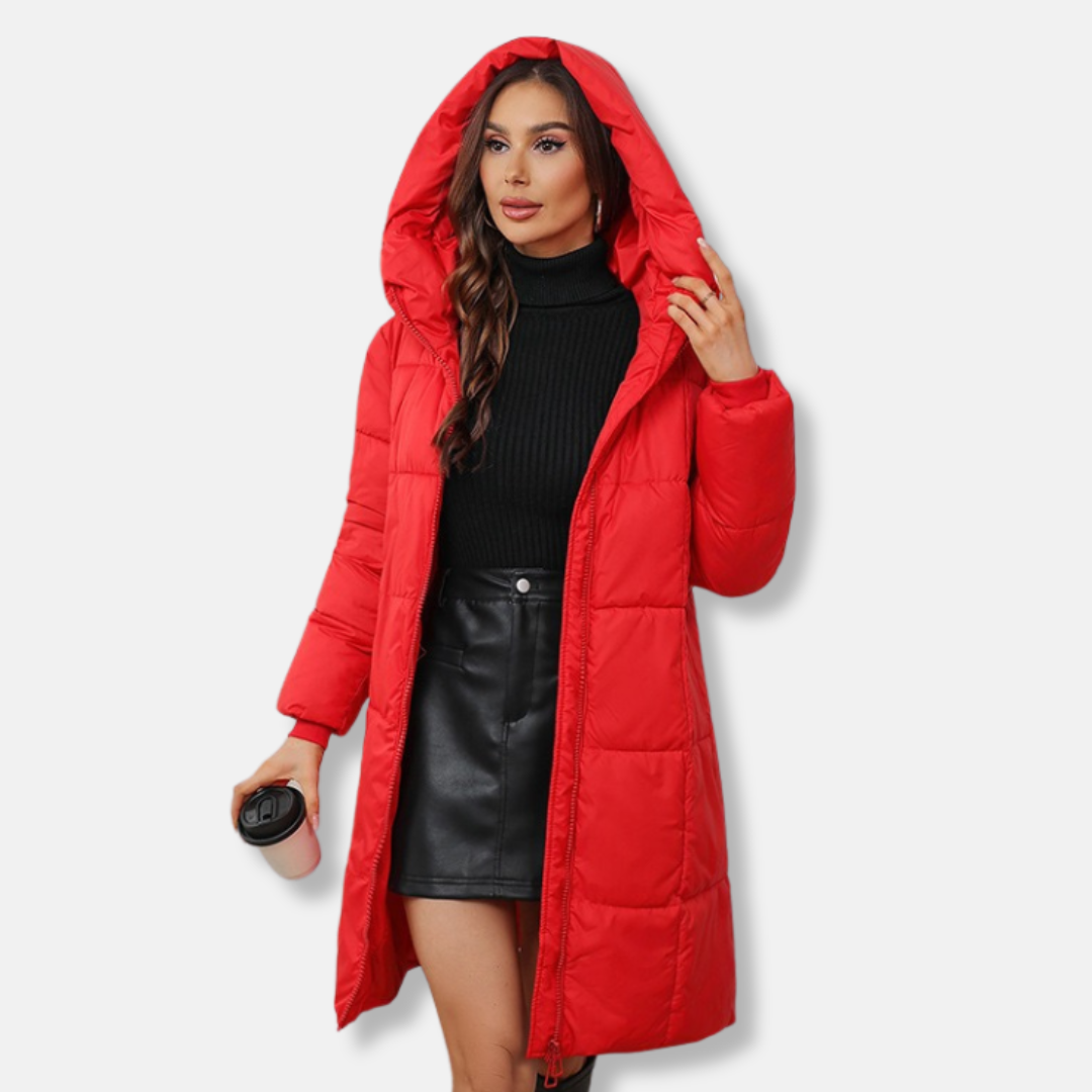 Women’s Hooded Coat – Slim Fit – Quilted Mid-Length – Insulated Warm Outerwear