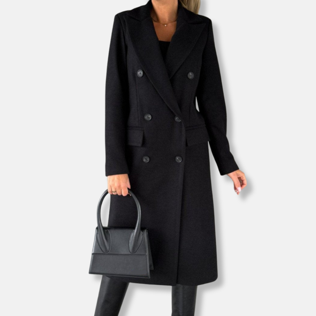 Women’s Longline Coat - Wool - Double Breasted - Notch Lapel - Mid-Calf Length