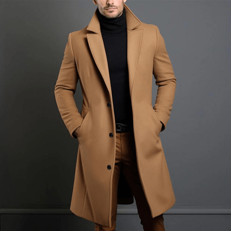 Men's Elegant Long Winter Coat Timeless Design Warmth Sleek Silhouette For Modern Men