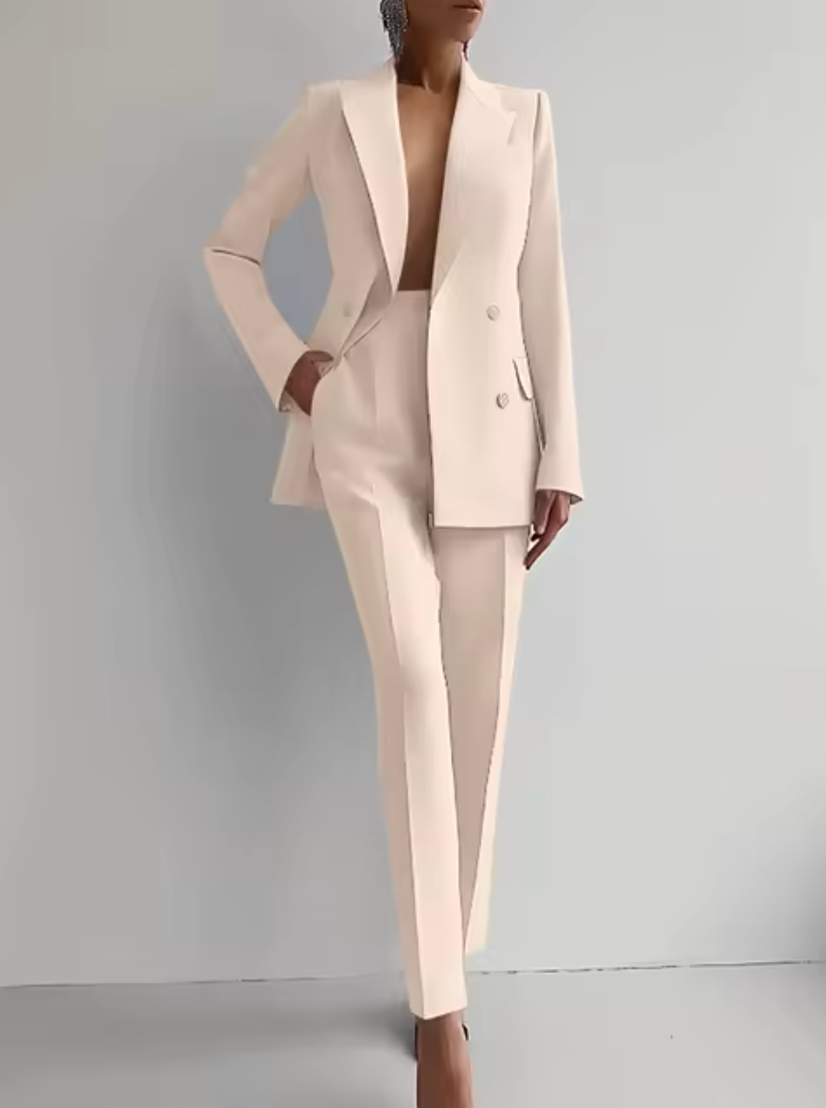 TrendAura Women Tailored Double Breasted Blazer And High Waisted Trousers Suit For Professionals