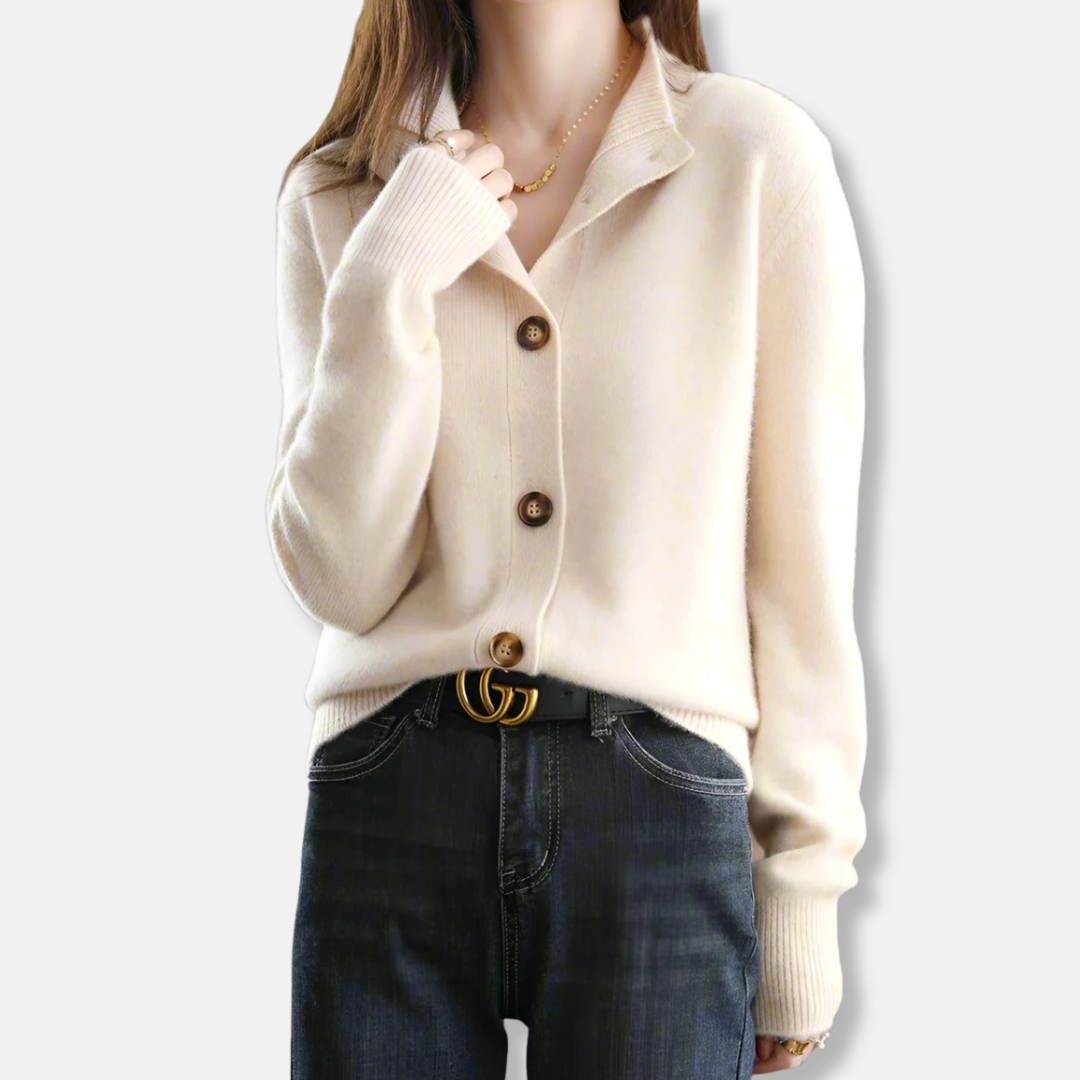 Women’s Cardigan - Knit - Relaxed Fit - Mock Collar - Button Closure