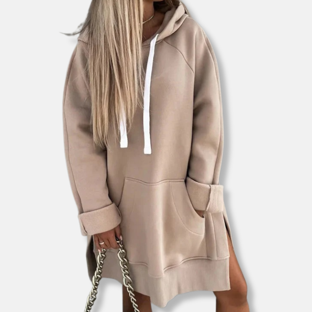 Women’s Hoodie Dress – Cotton Blend – Oversized Fit – Kangaroo Pocket – Side Slit