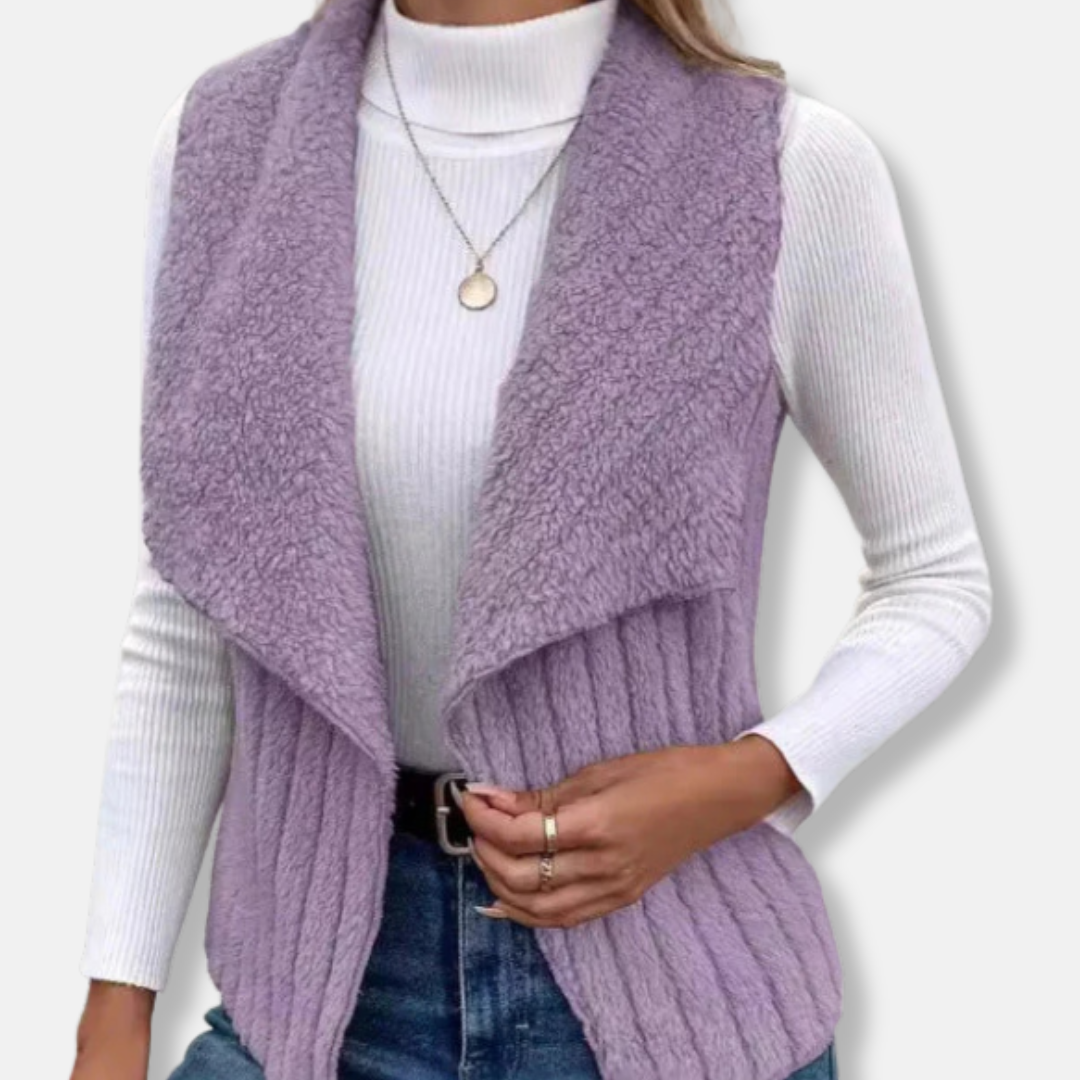Women’s Vest - Knit Blend - Sleeveless - Shawl Collar - Hip Length