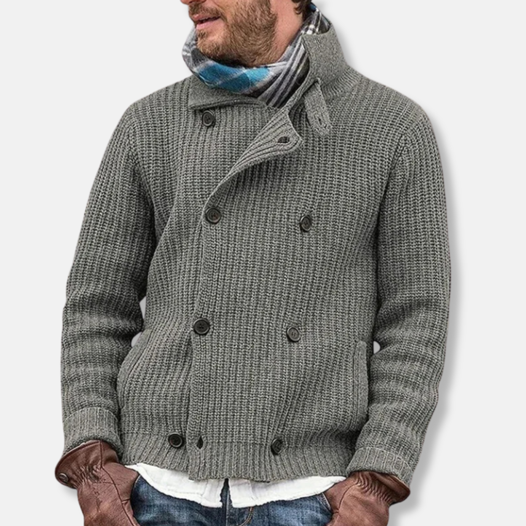 Mens Wool Blend Double Breasted Knit Jacket With High Collar Relaxed Fit From TrendAura For Fall And Winter