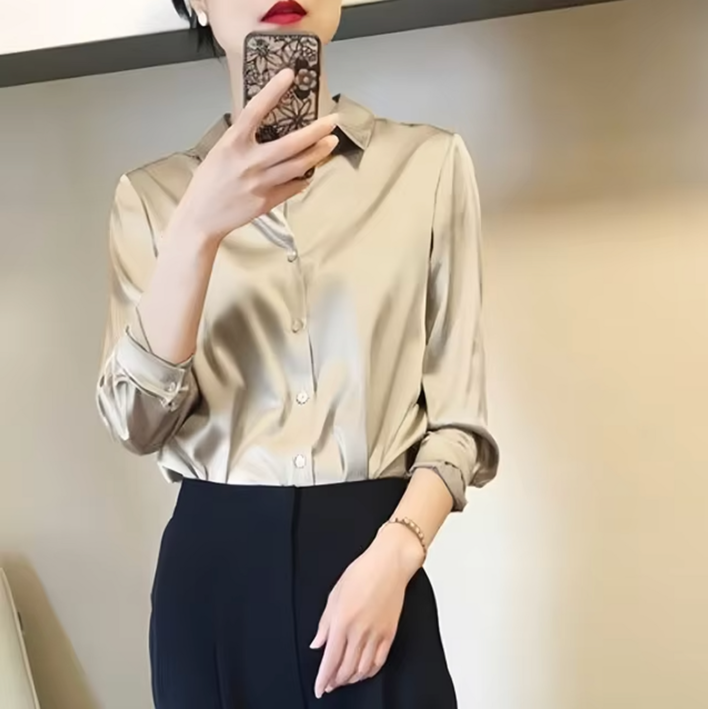 Paige Satin Blouse For Women Luxurious Sheen Lightweight Comfort Versatile Professional Top