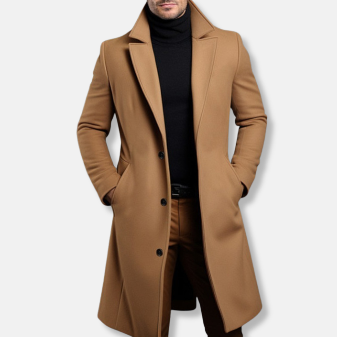 Men's Trench Coat Nordisk Flair Tailored Fit Wool Blend Single Breasted Knee Length Coat