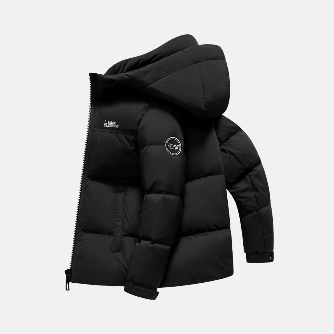 Men's Puffer Jacket With Hood Relaxed Fit Quilted Insulation Full Zip Front Nordisk Flair