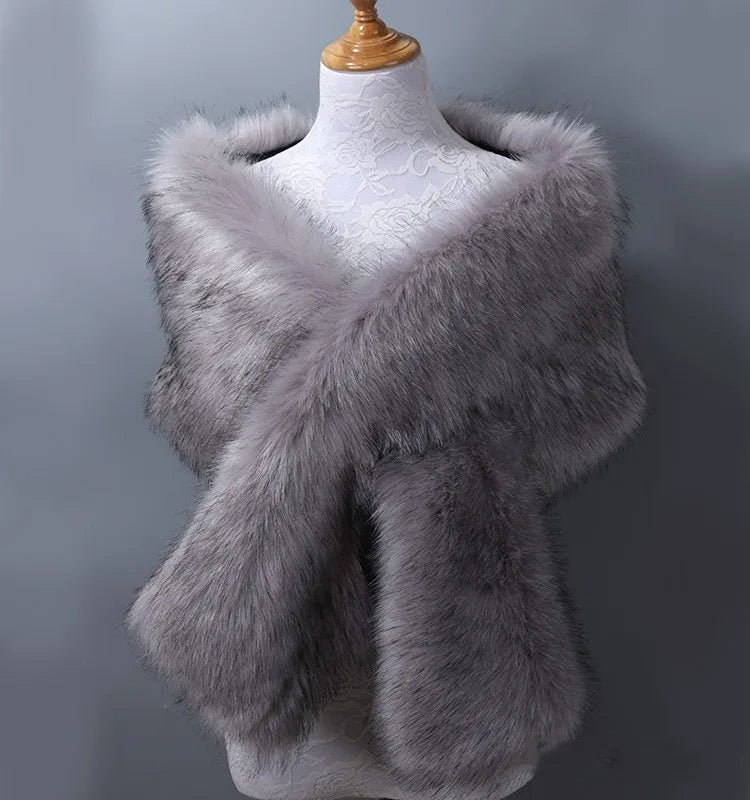 Plush Fur Trim Wrap Style Shawl | Solid Shoulder Coverage Shawl