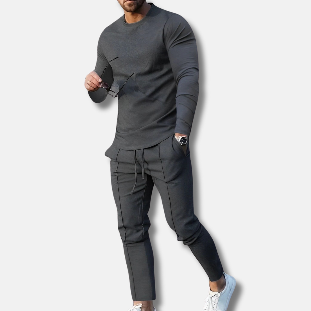 Men's Two Piece Sweatsuit Set Slim Fit Cotton Blend Crew Neck Drawstring Pants Everyday Comfort