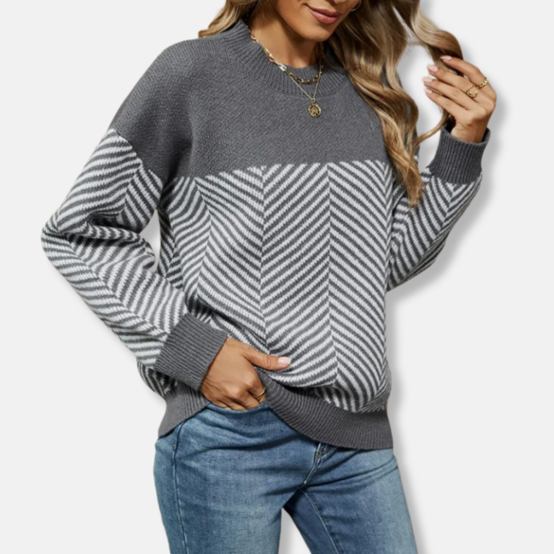 Women’s Sweatshirt – Relaxed Fit – Chevron Knit – Long Sleeve – Ribbed Crew Neck