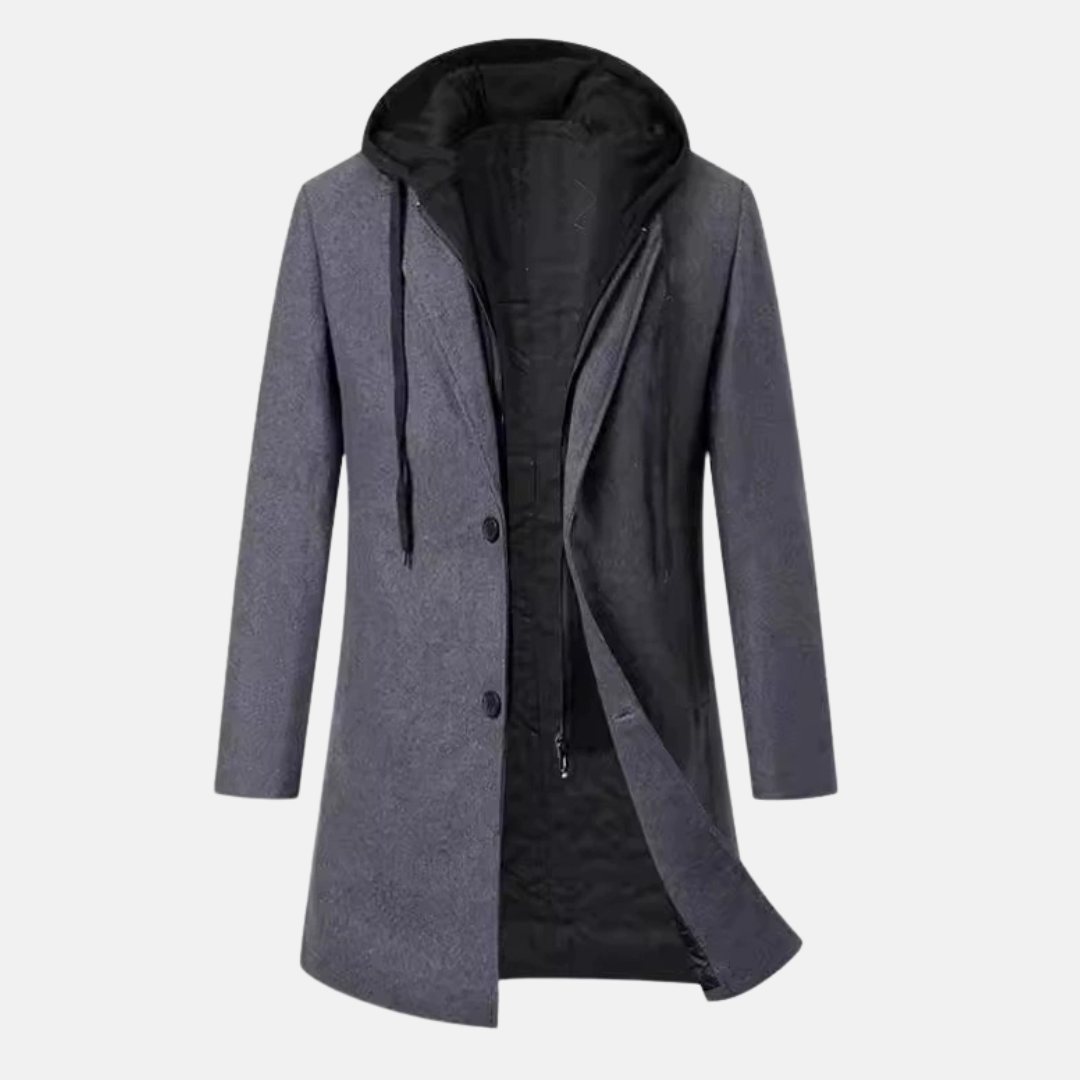 Men's Overcoat Wool Blend Tailored Fit Quilted Lining Removable Hooded Insert Mid Length Winter Coat
