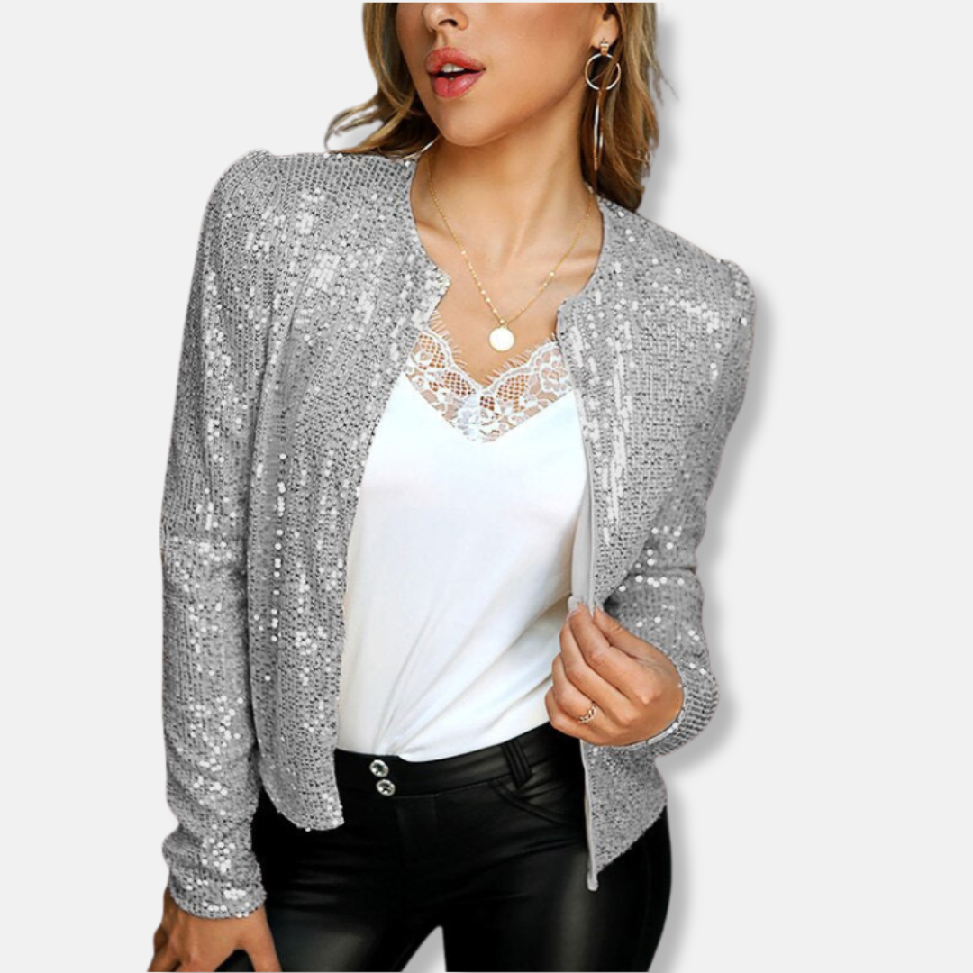 Women’s Blazer - Woven - Cropped Length - Long Sleeve - Sequin Embellished