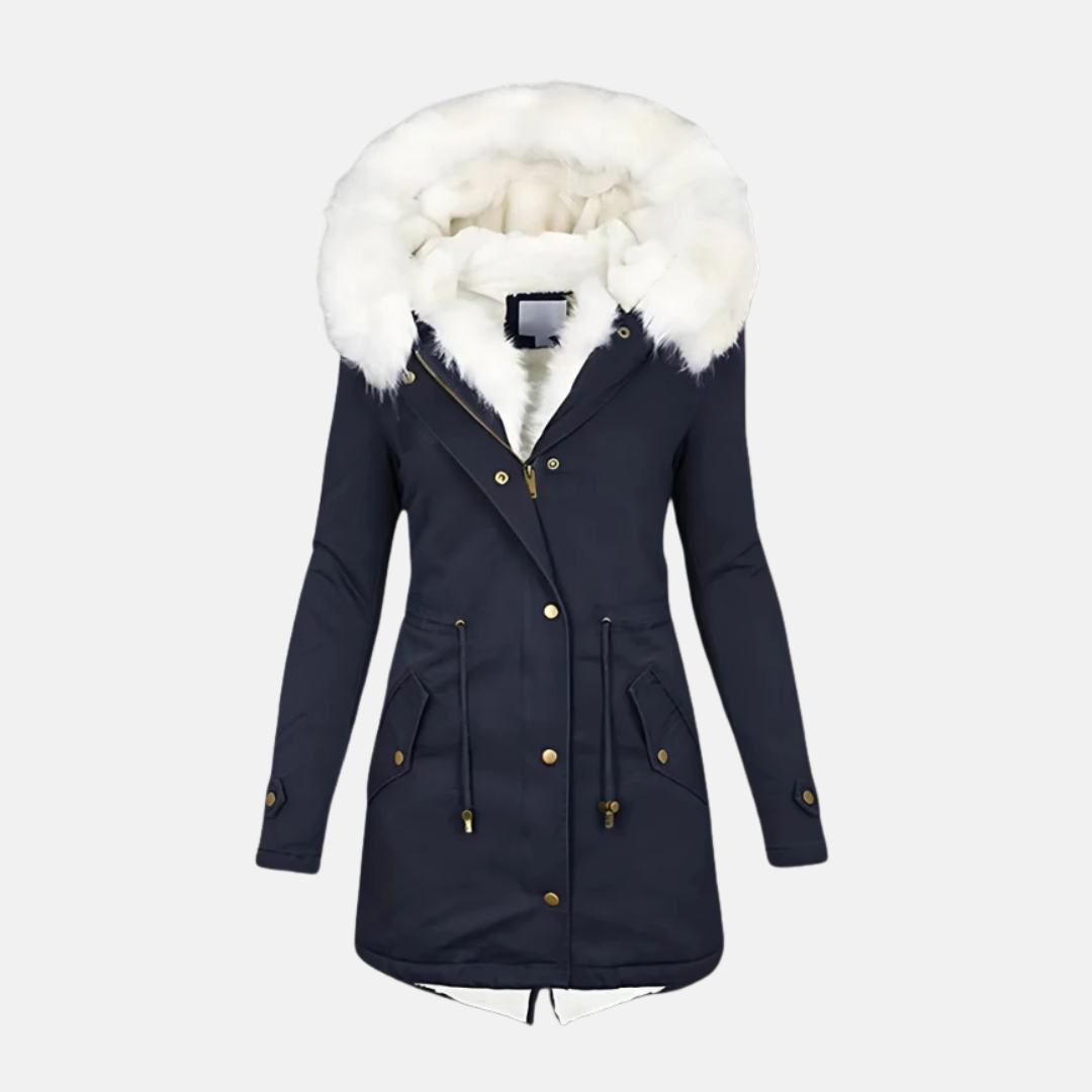 Women’s Parka Coat – Slim Fit – Faux Fur Hood – Water-Resistant – Mid-Length