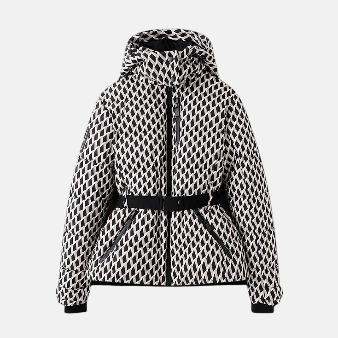 Women’s Puffer Jacket – Quilted Insulated – Oversized Fit – Belted Waist – Hooded Collar