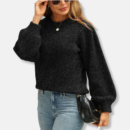 Women’s Sweatshirt – Relaxed Fit – Plush Knit – Puff Sleeves – Crew Neck Casual Top