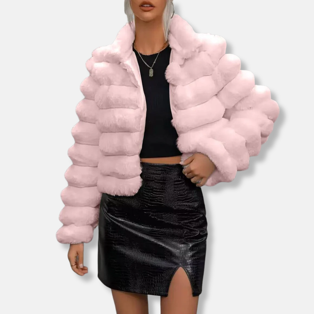 Women’s Jacket - Faux Fur - Cropped Fit - Stand-Up Collar - Long Sleeve